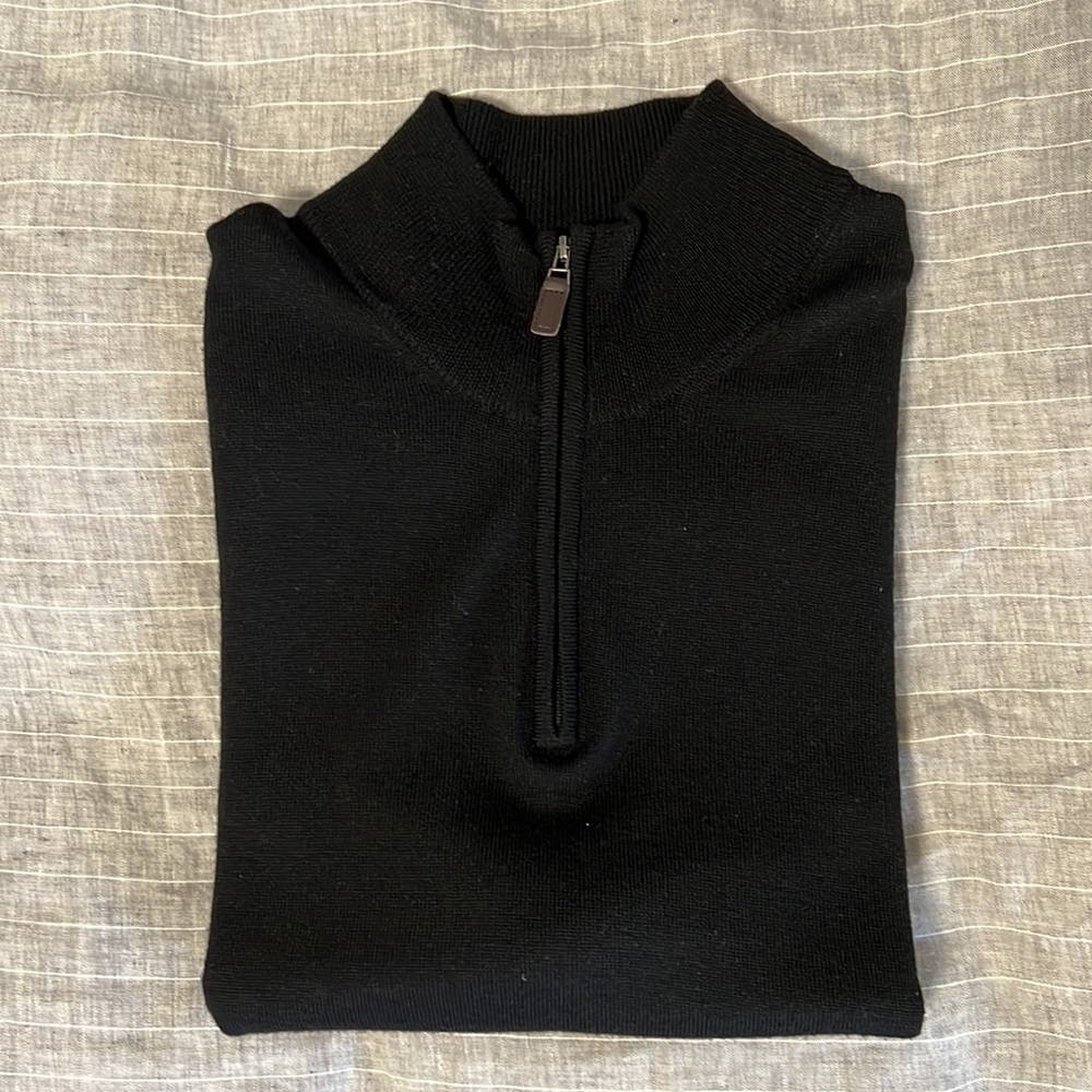 Black Joseph A. Bank 1/4 zip mock-neck merino wool sweater, size M